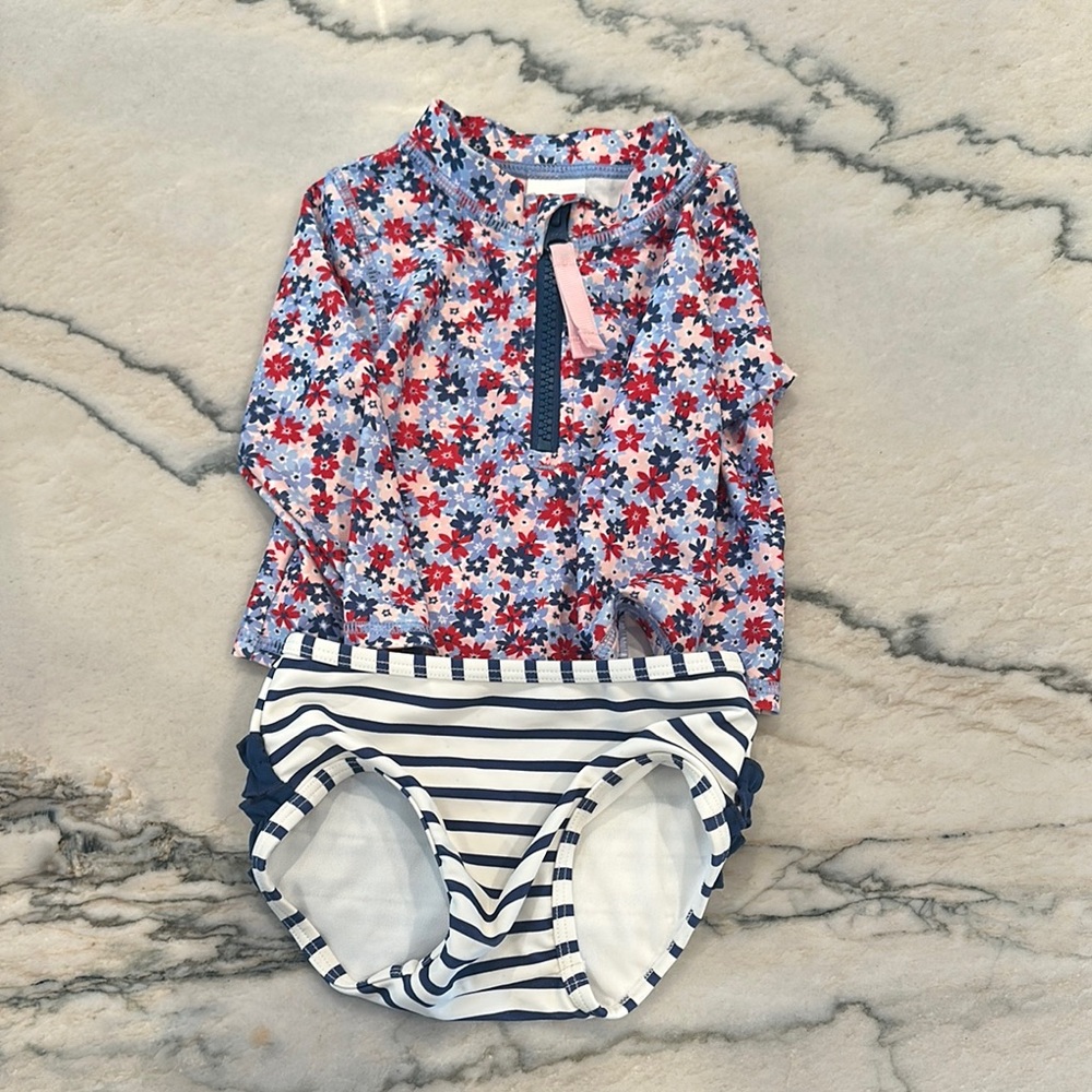 Ruffle Butts Red and Blue Bikini EUC 6-12 month